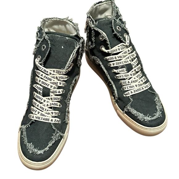 Zadig and Voltaire High Flash Canvas Boomerang Black High Top Sneakers 40 - Picture 1 of 12